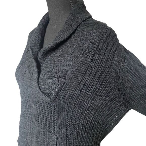 Arizona Black Cable Knit Kangaroo Pocket Pullover Sweater N0282 - Picture 2 of 6